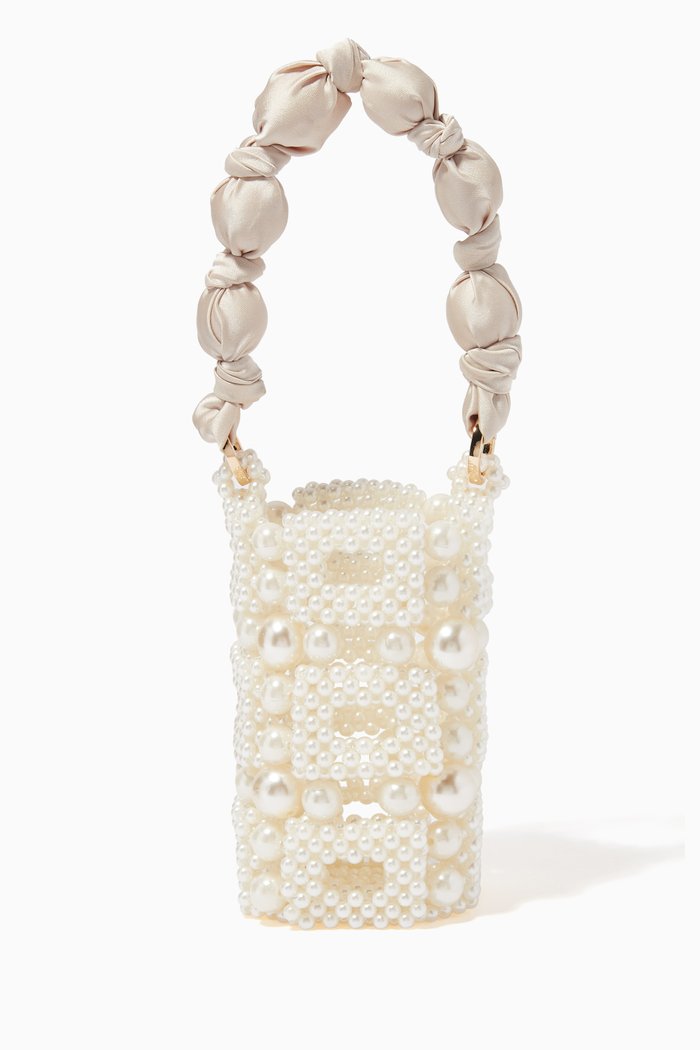 

Esmeralda Bucket Bag in Pearls & Satin, Neutral