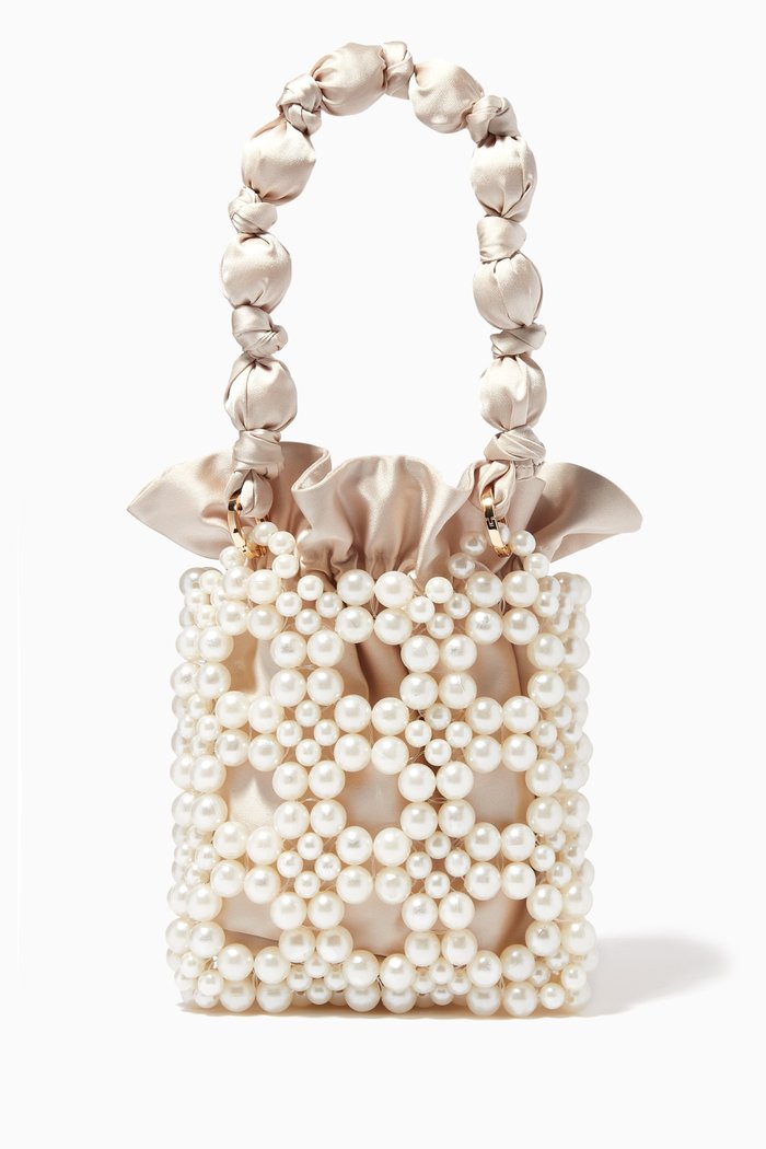 

Misha Tote Bag in Pearls & Satin, Neutral