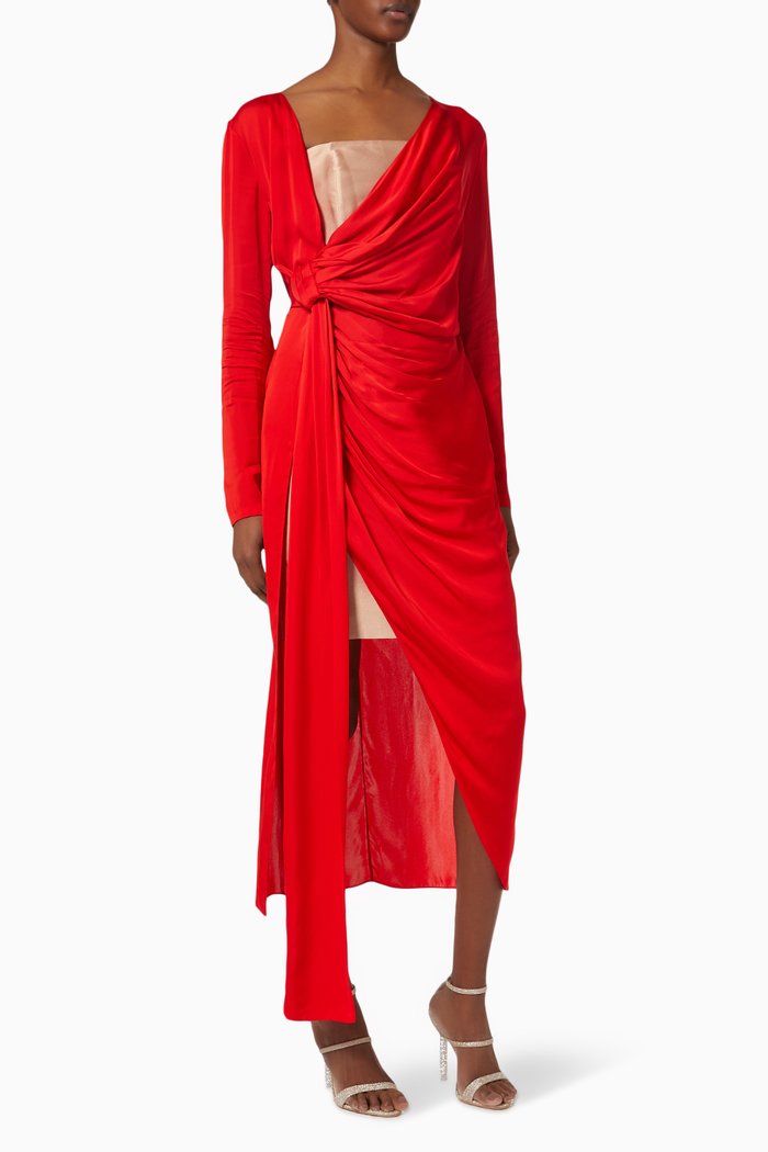 Draped Dress in Viscose, Red