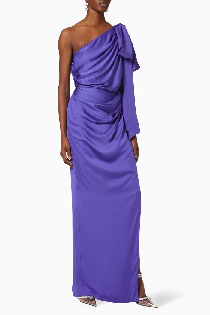 

Draped One Shoulder Gown in Viscose, Purple