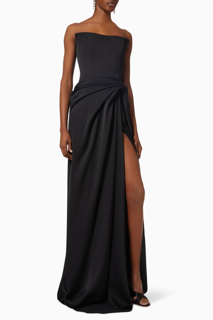 

Corset Strapless Gown in Satin, Black