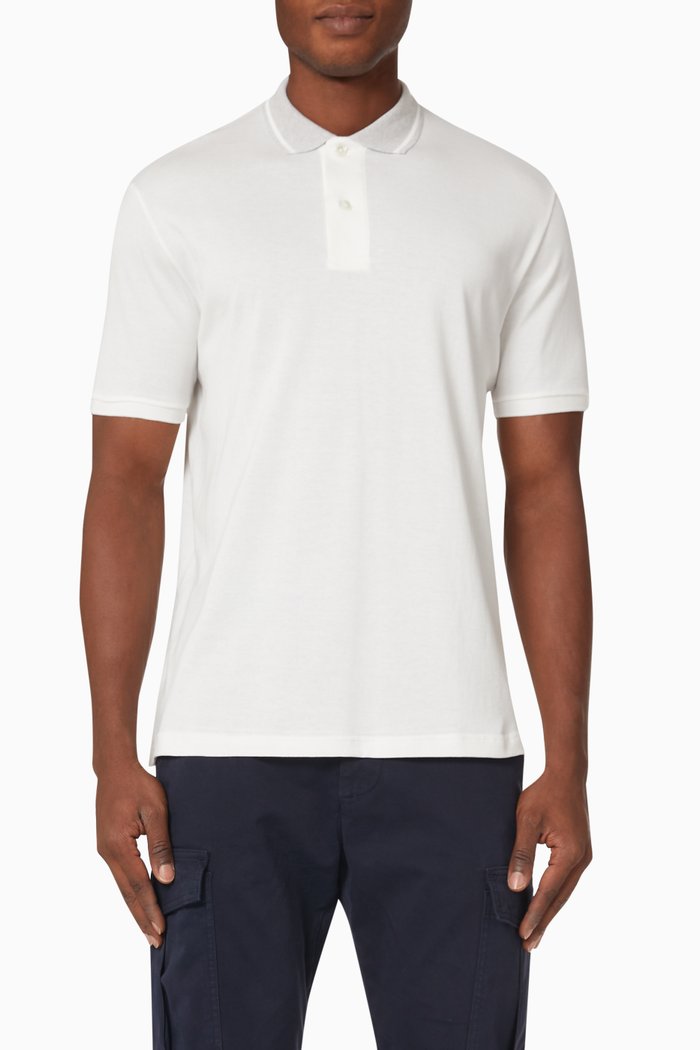

Giza Contrast Collar Polo T-shirt in Cotton Jersey, White