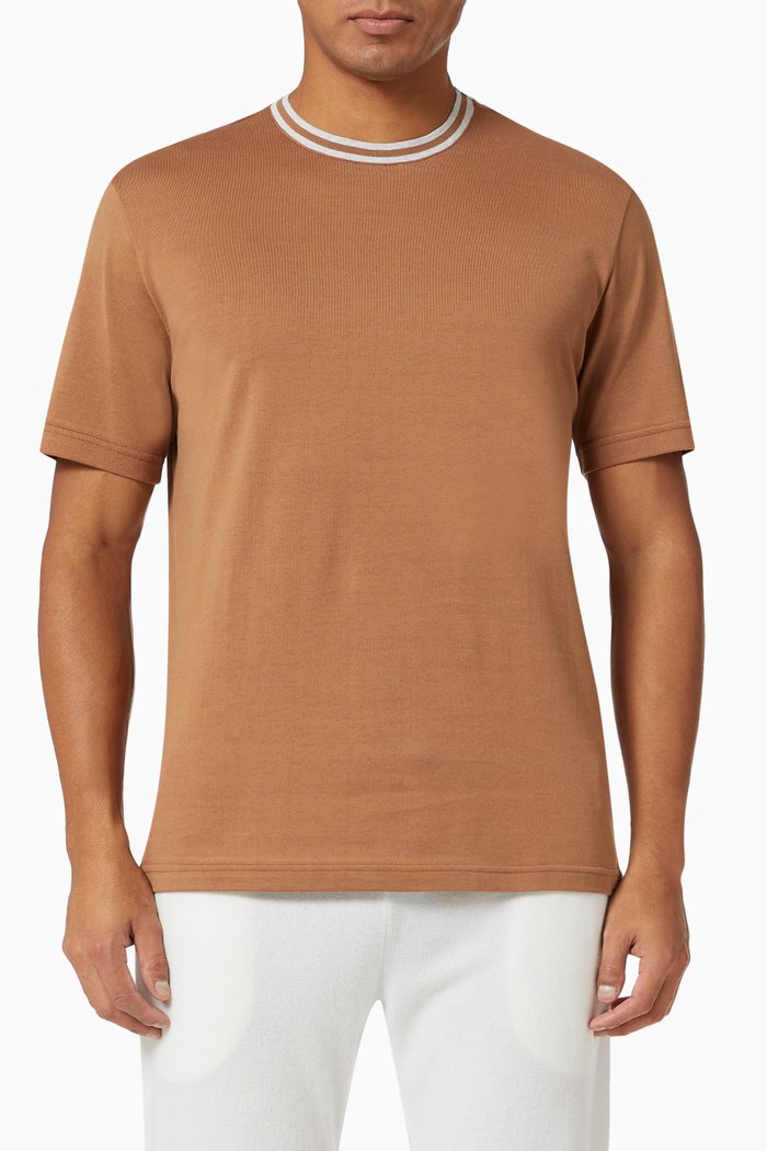 

Giza Cotton Sporty T-shirt with Contrast Neck, Neutral