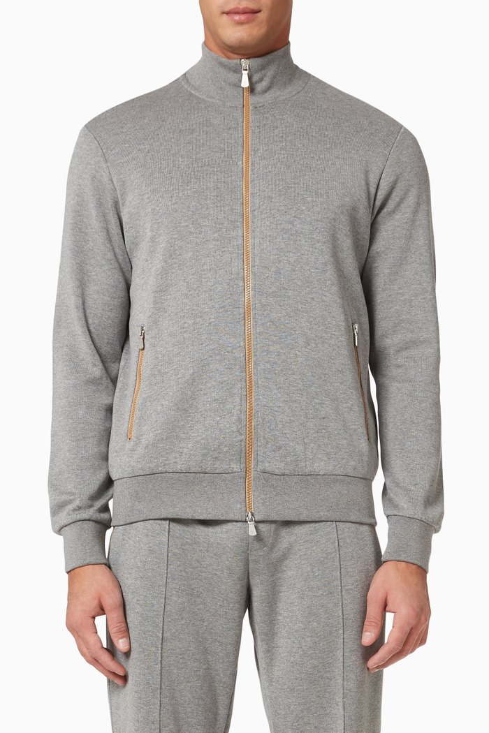 

High Neck Zip Sweatshirt in Cotton, Grey