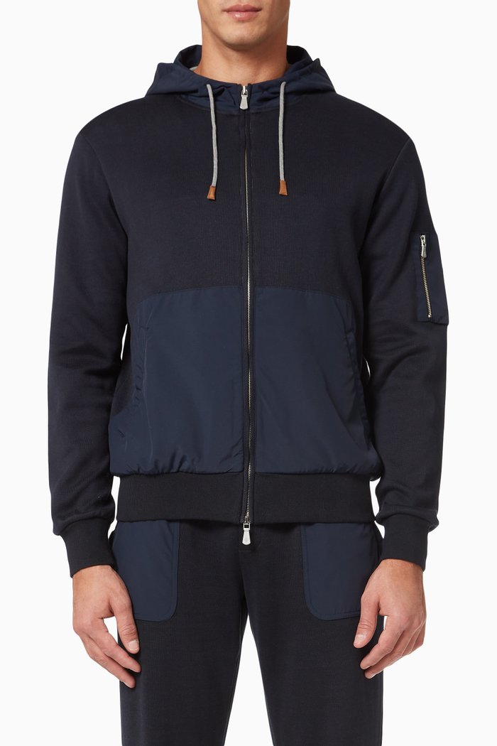 Hoodie in Jersey and Nylon, Blue