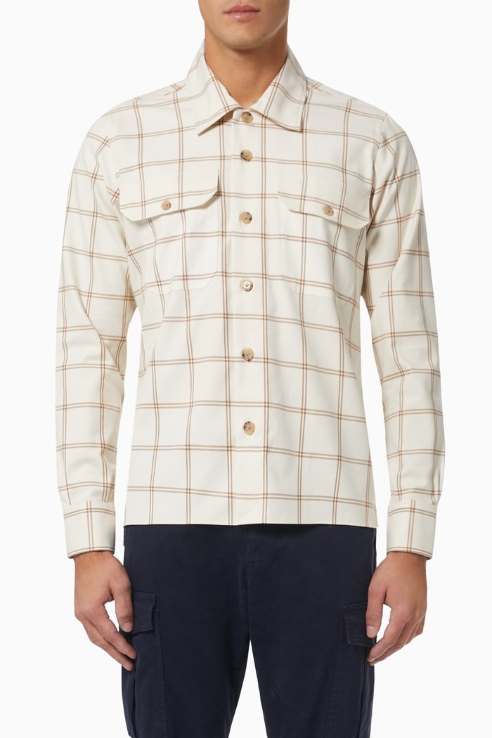 Checked Overshirt in Cotton, Neutral