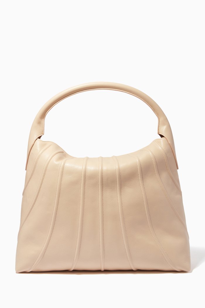 

Small Shell Bag in Calf Leather, Neutral