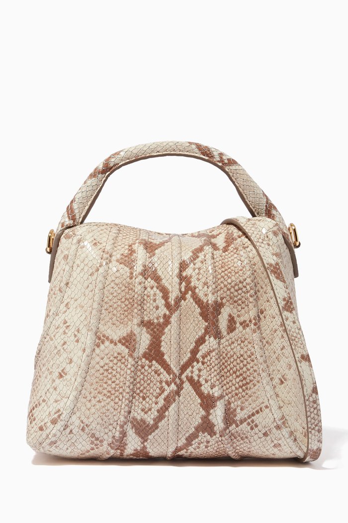 

Mini Shell Bag in Python Embossed Leather, Neutral