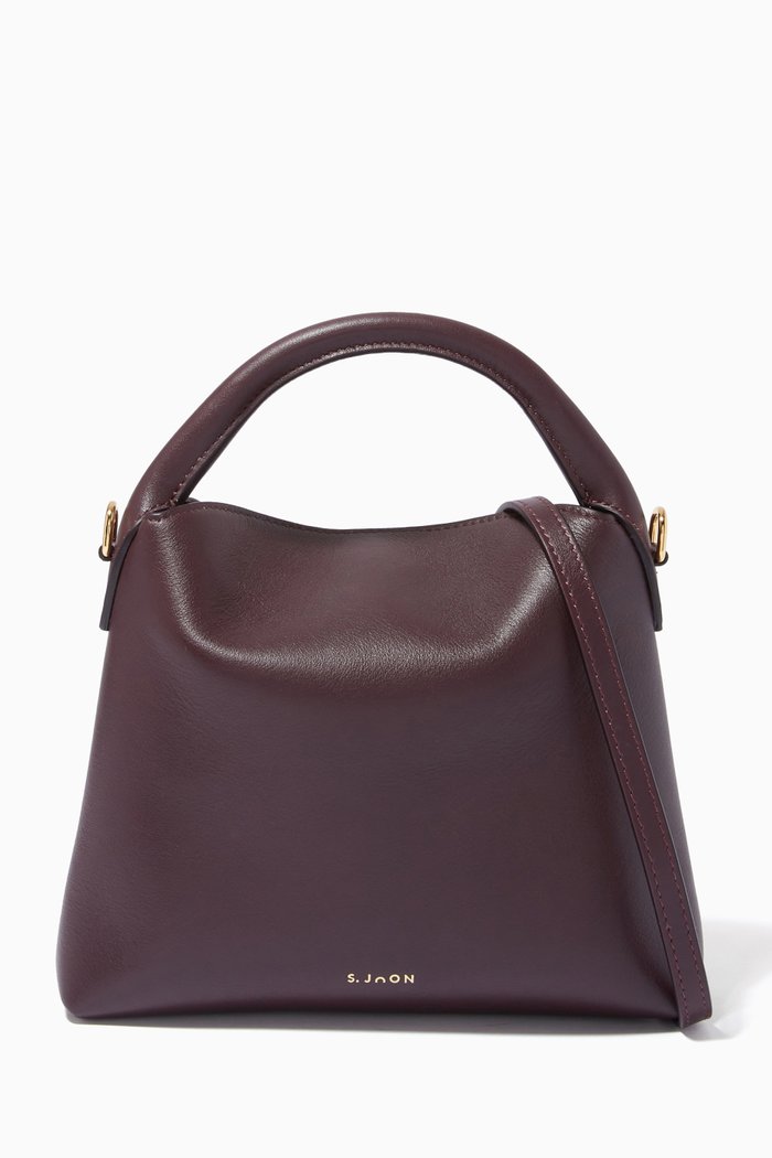 

Mini Shell Bag in Python Embossed Leather, Burgundy