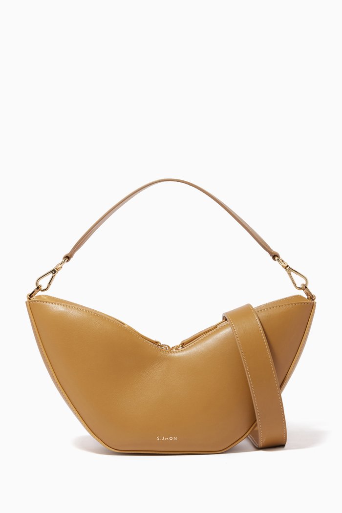 

Small Tulip Shoulder Bag in Leather, Brown