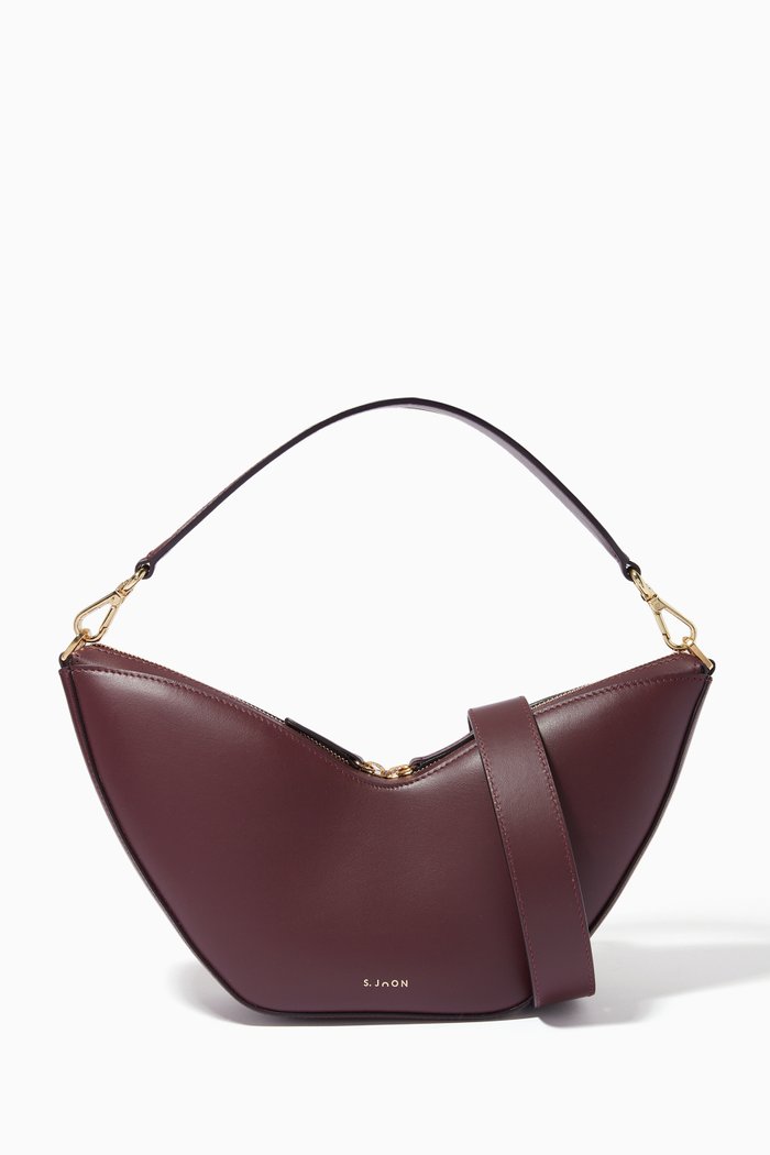 

Small Tulip Shoulder Bag in Leather, Burgundy
