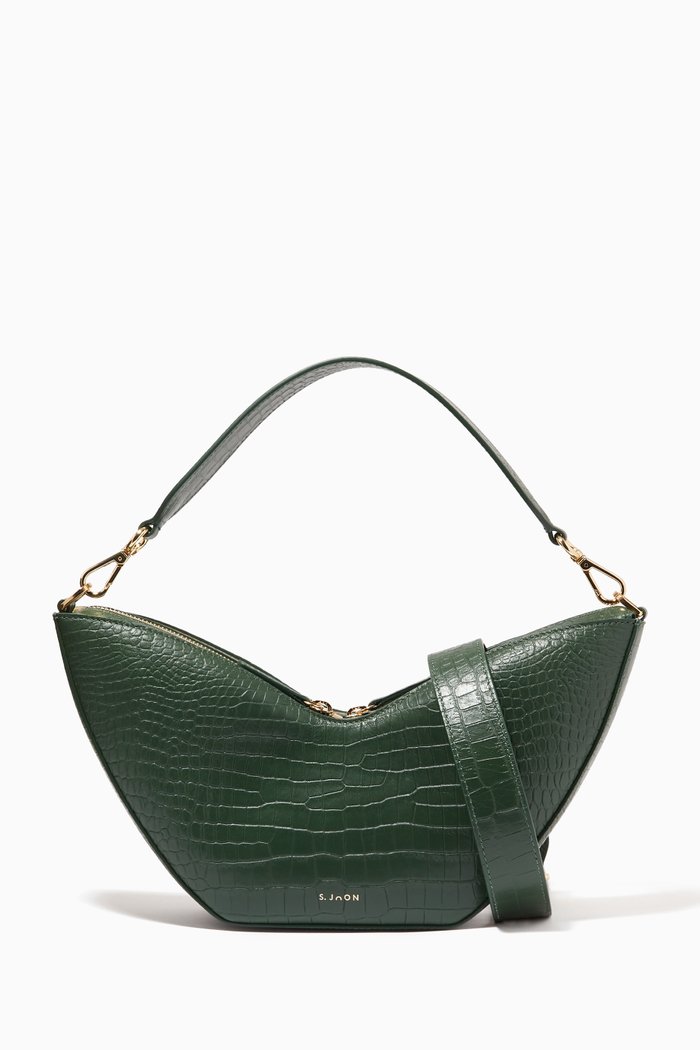 

Small Tulip Shoulder Bag in Leather, Green