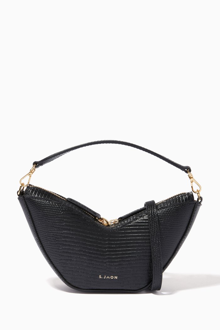 

Small Tulip Shoulder Bag in Embossed Leather, Black