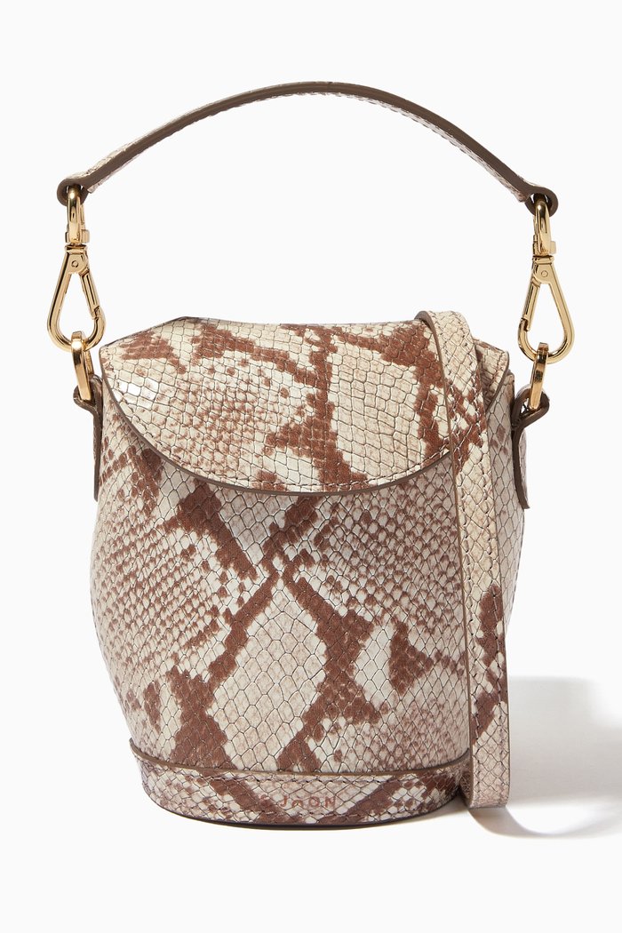 

Mini Milk Pail Shoulder Bag in Python-embossed Leather, Neutral