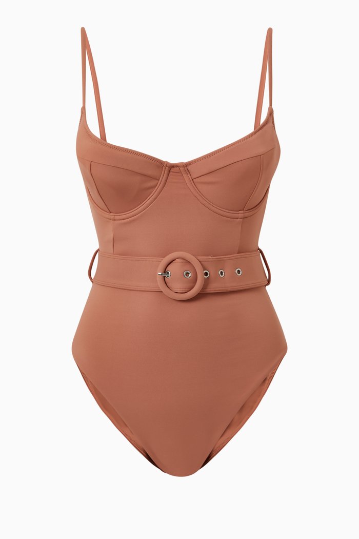 Noa Belted One-piece Swimsuit, Brown