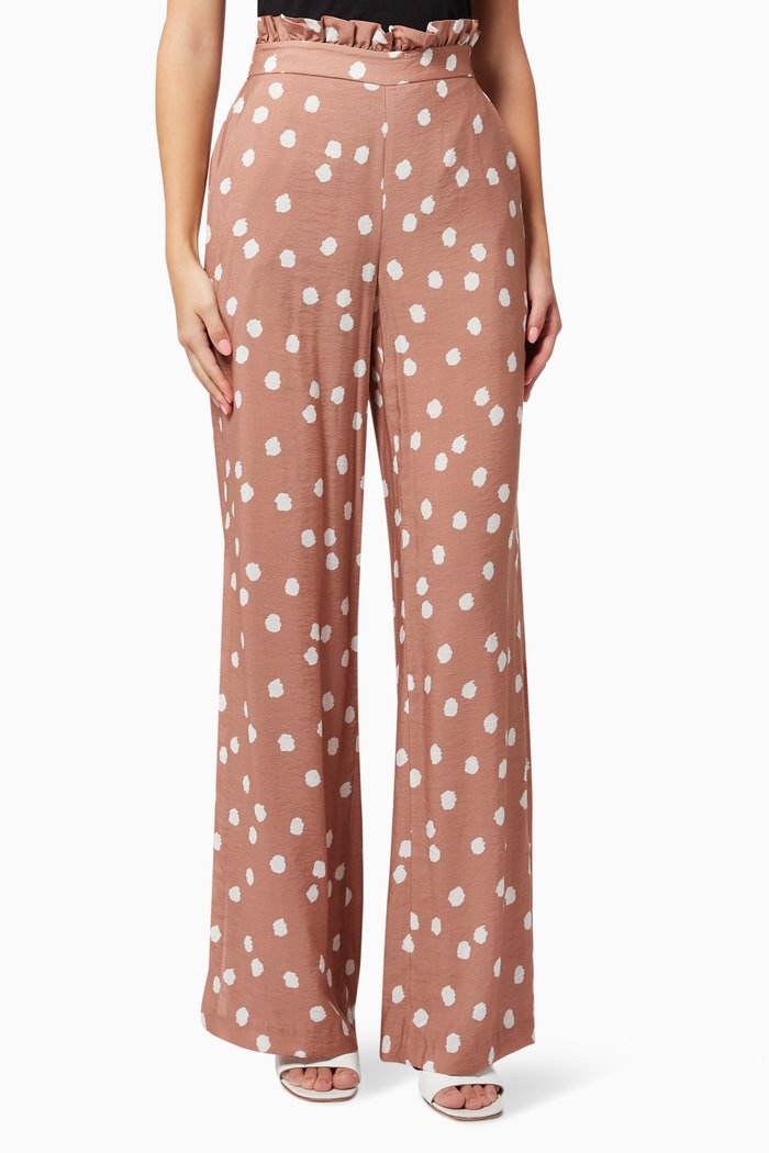 Kinzley Coverup Pants in Polka Dot Rayon Blend, Brown