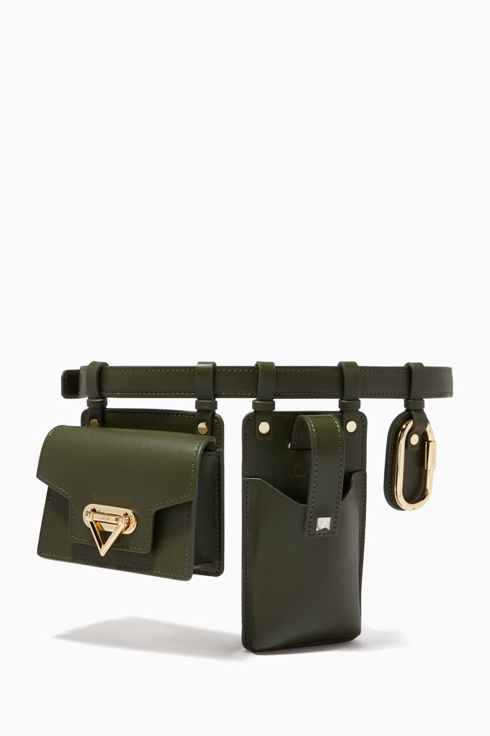 Jacky Multi-function Belt Bag in Calfskin, Brown