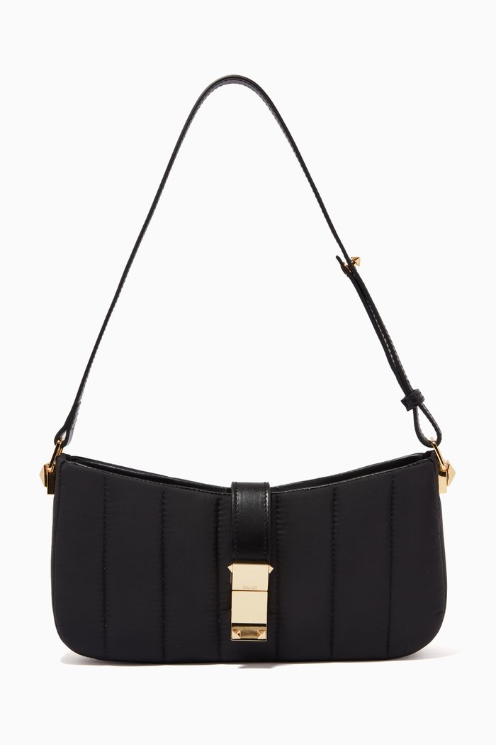 

Helina Baguette Shoulder Bag in Nylon Matelasse, Black