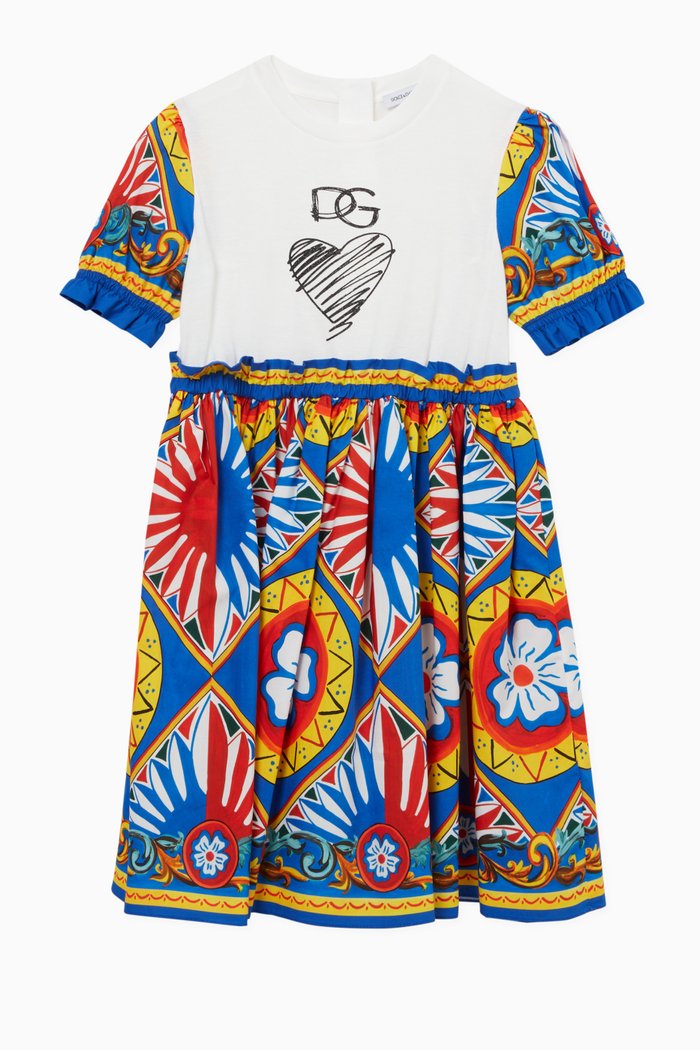 

Carretto-print Dress in Poplin & Jersey, Multicolour