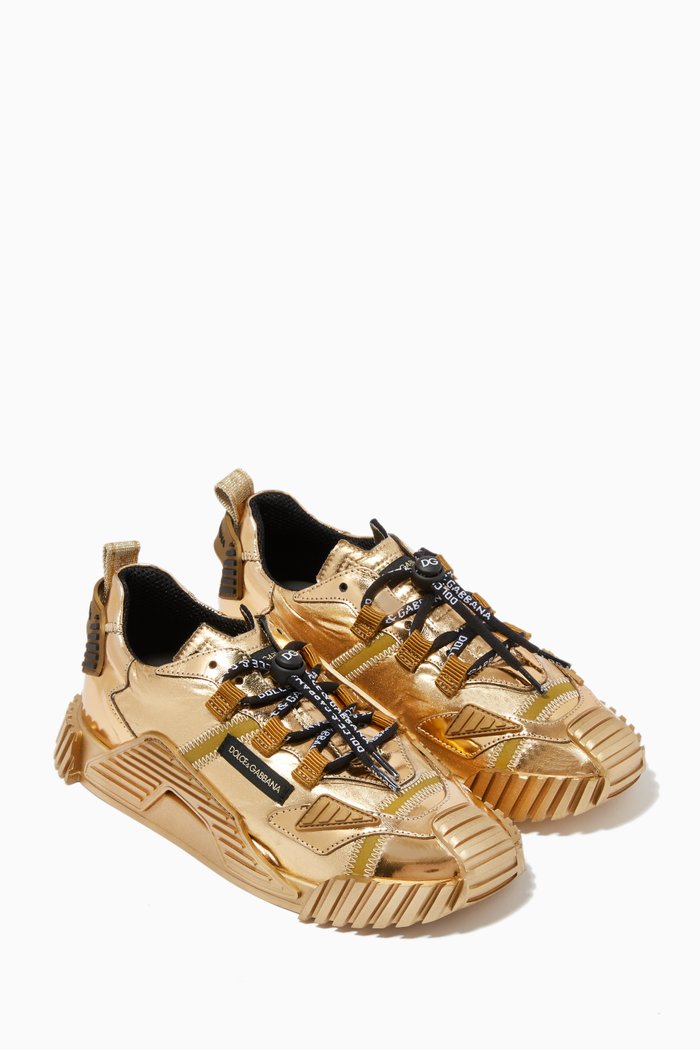 

NS1 Sneakers in Foiled Calfskin & Nylon, Gold