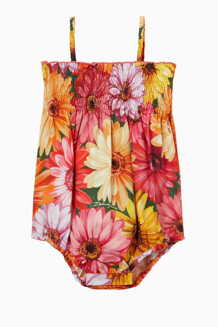 

Gerbera-daisy Print Romper Suit in Poplin, Multicolour