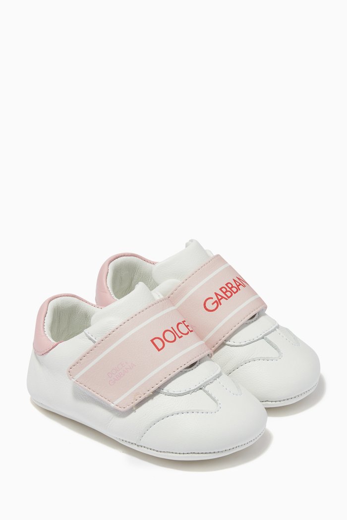 

DG Pop Sneakers with Logo Print in Lambskin, White