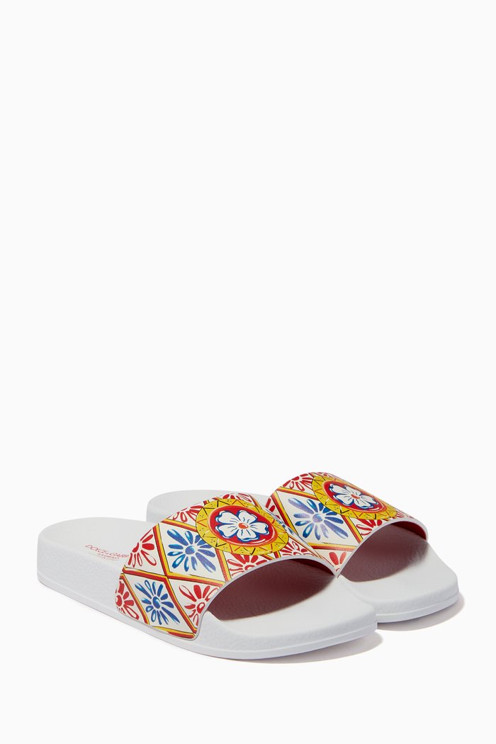 

Sliders in Carretto-print Leather & Rubber, Multicolour