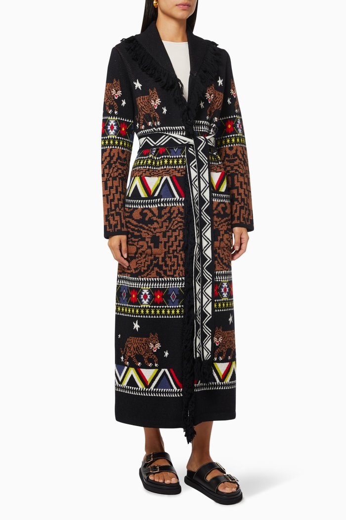 

Portobello Tiger Long Cardigan in Merino Wool Knit, Multicolour