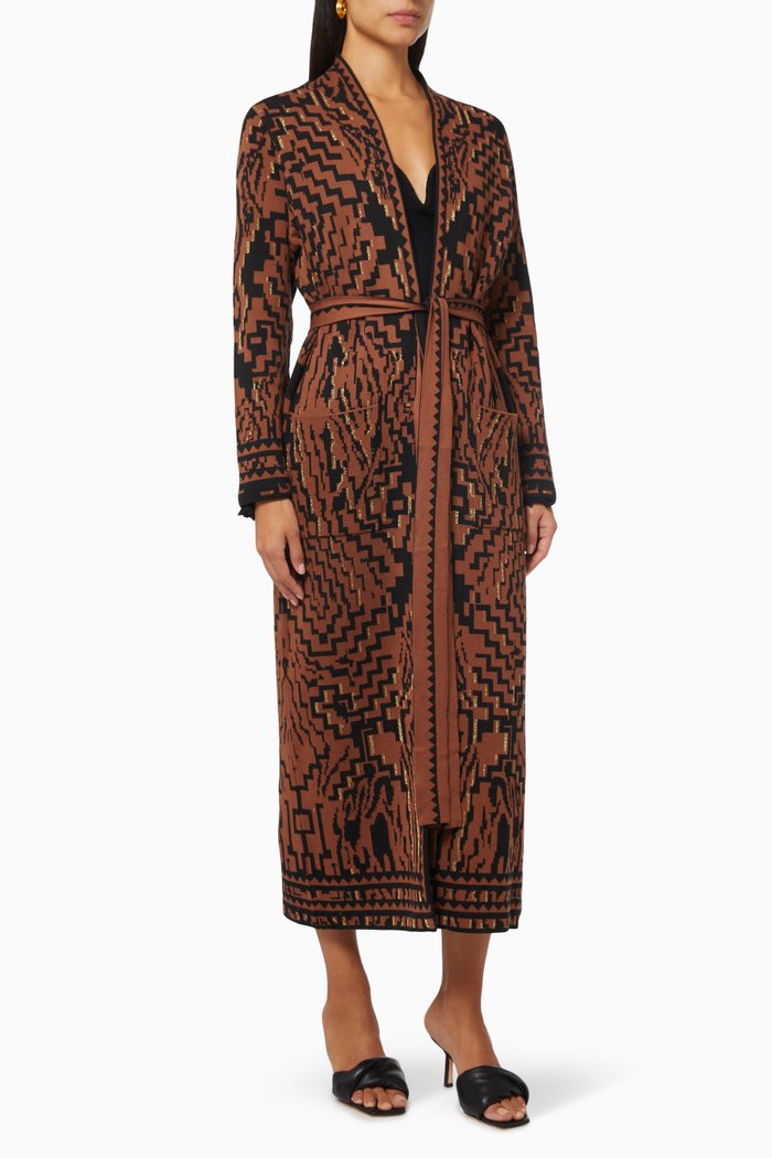 

Aztec Tiger Duster Coat in Cotton & Shiny Lurex, Brown