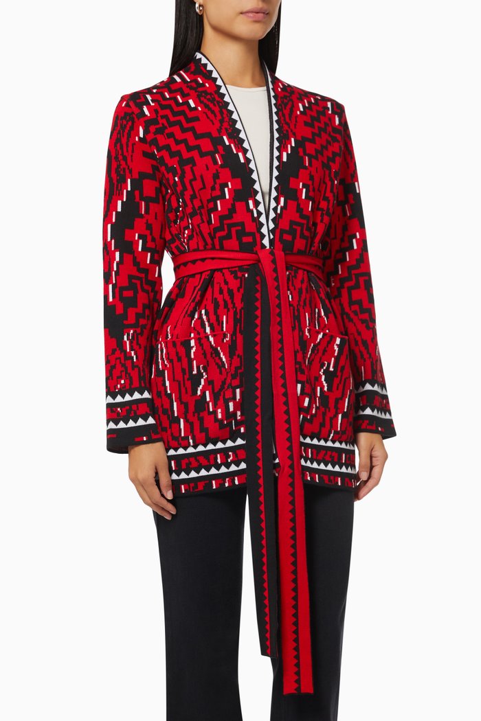 

Aztec Tiger Cardigan in Cotton Knit, Red