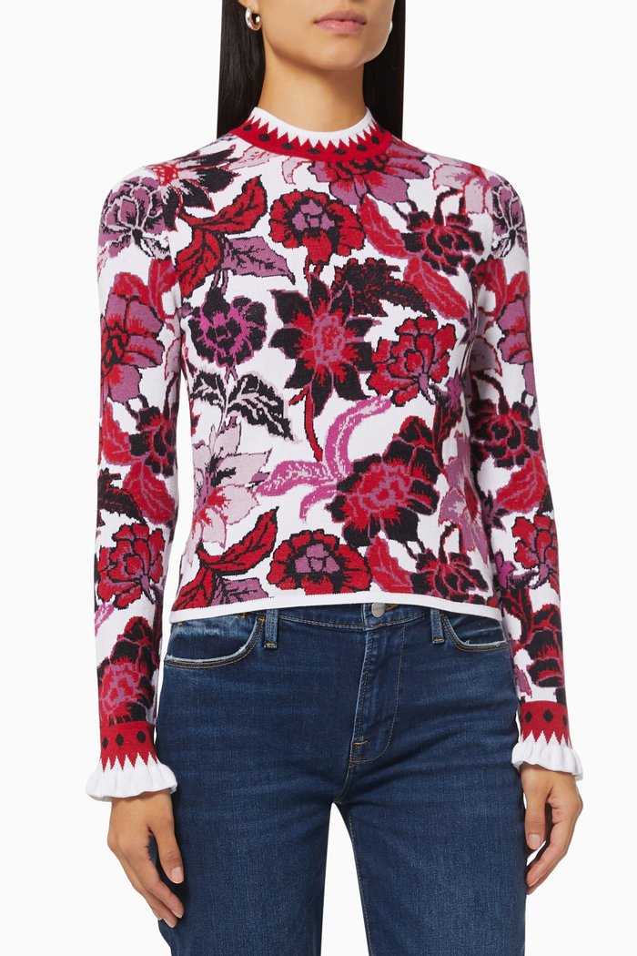 

Jacquard Fitted Sweater in Stretch Knit, Multicolour