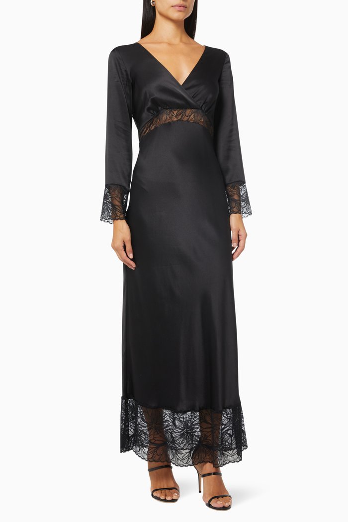 

Kate Maxi Slip Dress in Silk, Black