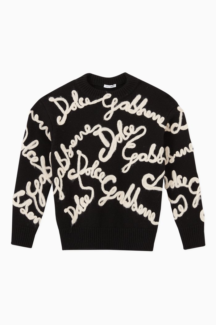 

Logo Embroidery Crewneck Pullover in Wool Knit, Black