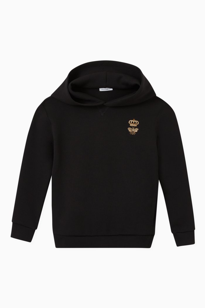 

Crown & Bee Embroidery Hoodie in Cotton, Black