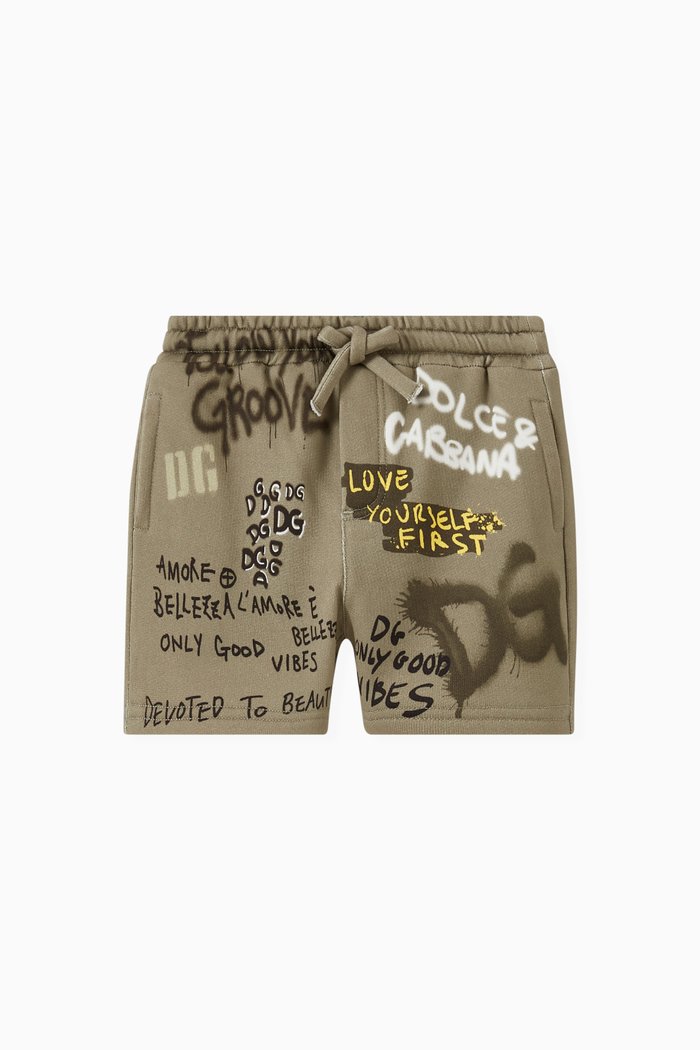 

Graffiti Print DG Skate Bermuda Shorts in Jersey, Green