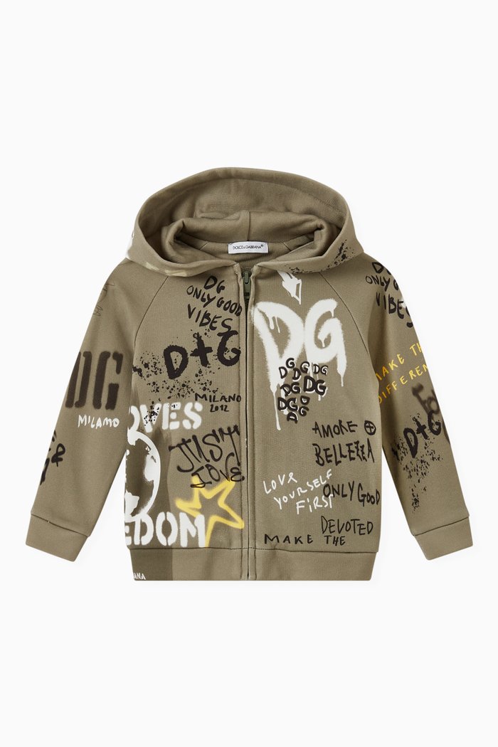 

DG Skate Hoodie with Graffiti Print in Jersey, Green