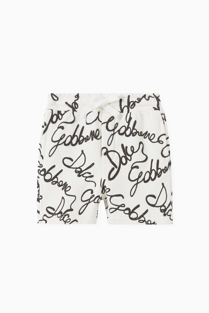

All-over Logo Print Jogger Shorts in Jersey, White