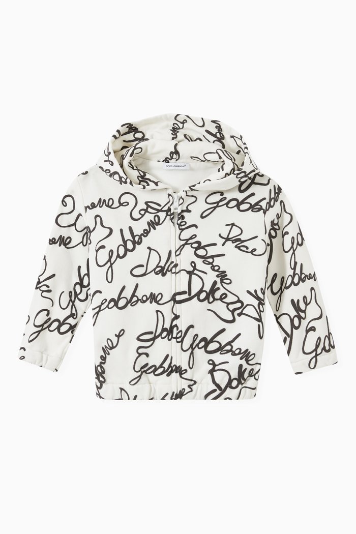 

All-over Logo Print Hoodie in Jersey, White