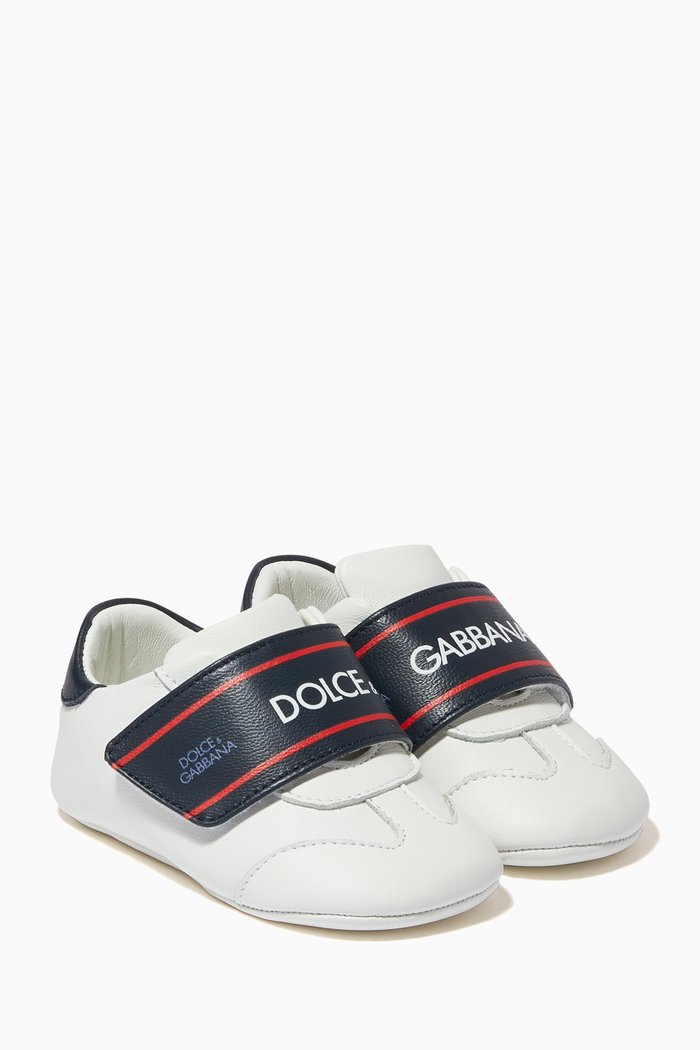 

Street Patchwork Sneakers with Logo Print in Lambskin, White