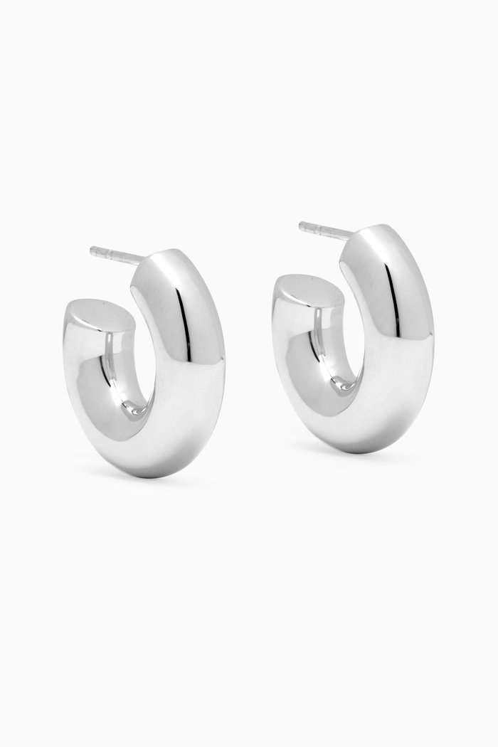 

Medium Chubby Hoop Earrings in Silver-plated Brass, Grey