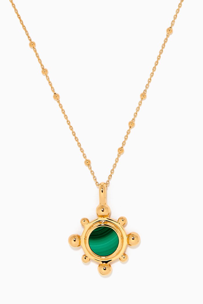 

Malachite Sphere Round Pendant Necklace in 18kt Gold Plating