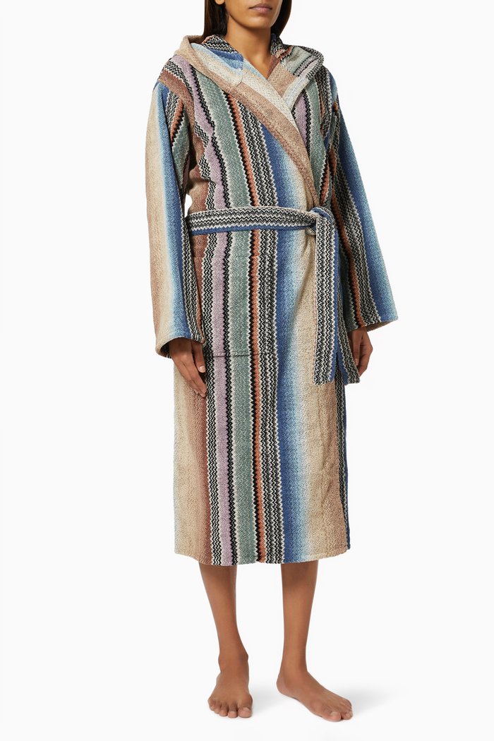 Archie Hooded Bathrobe in Cotton Terry, Neutral