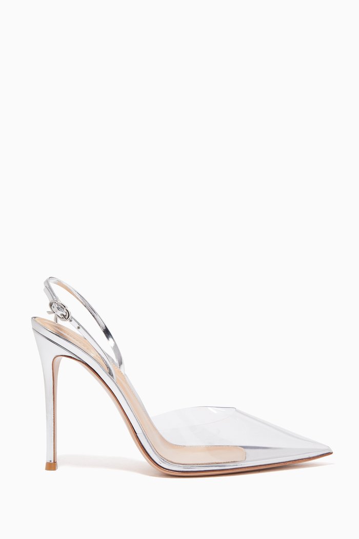 Ribbon D'Orsay 105 Slingbacks in PVC & Metallic Leather, Silver