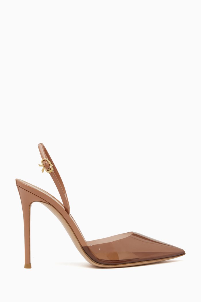 Ribbon D'Orsay 105 Slingback Pumps in PVC & Leather, Brown