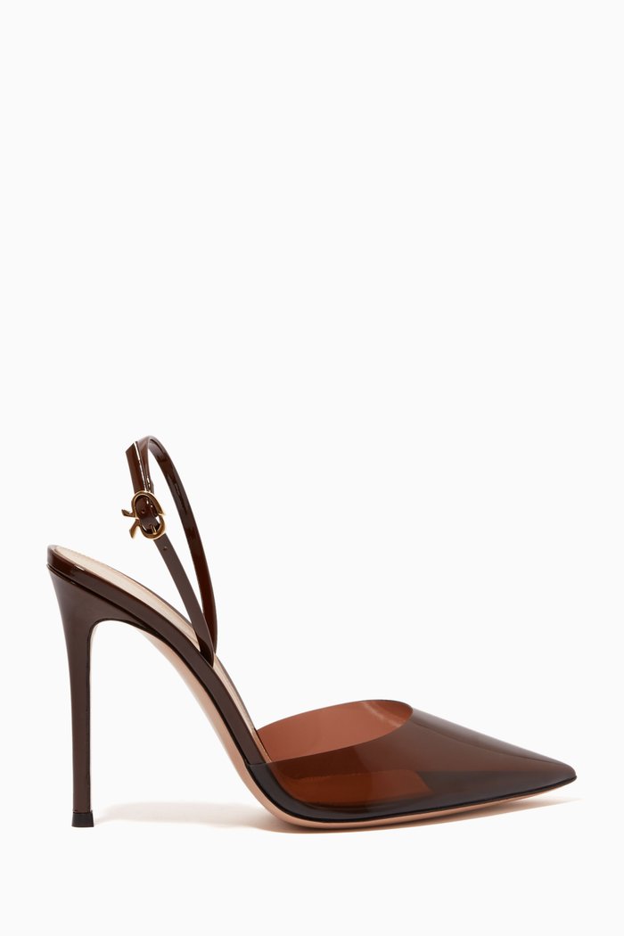 

Ribbon D'Orsay 105 Slingback Pumps in PVC & Leather, Brown
