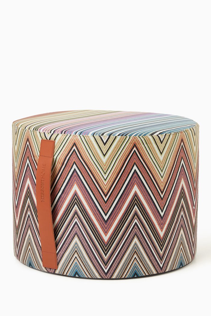 Kew Cylinder Pouf in Jacquard Canvas, Multicolour