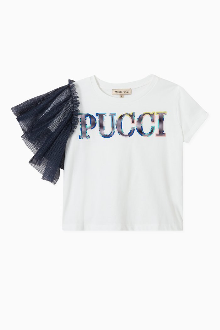 

Ruffle Sleeve T-shirt in Jersey, White