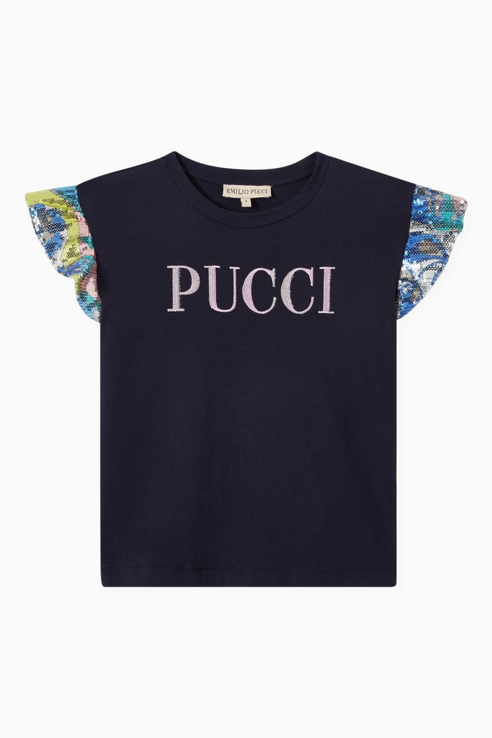 

Ruffle Sequin Sleeve T-shirt in Jersey, Blue