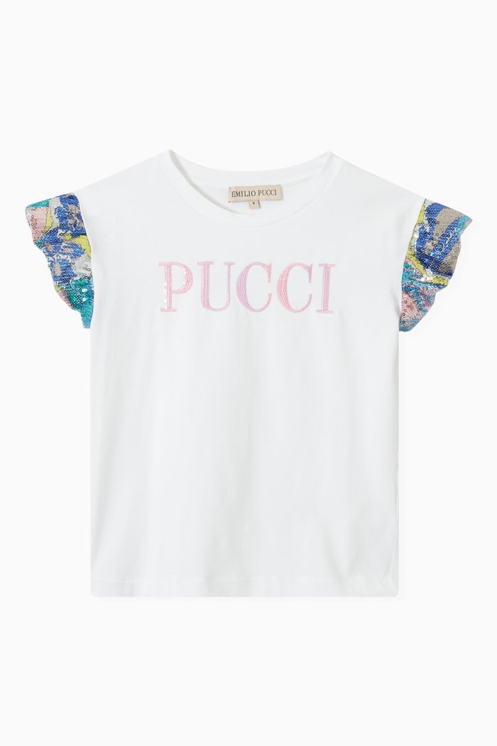 

Ruffle Sequin Sleeve T-shirt in Jersey, White