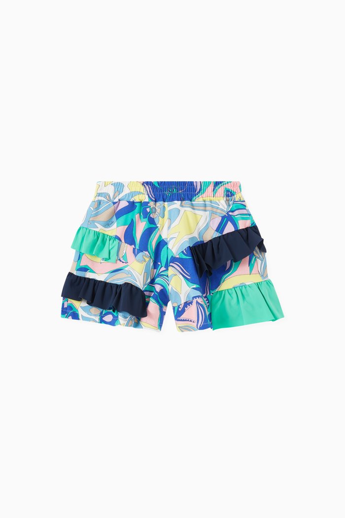 Ruffles Printed Shorts in Jersey, Green